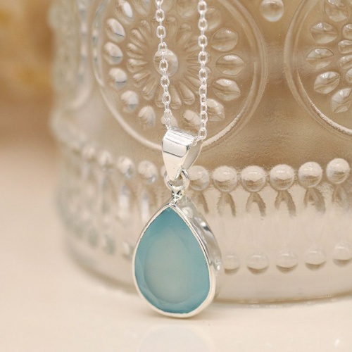 Sterling Silver Chalcedony Teardrop Necklace by Peace of Mind